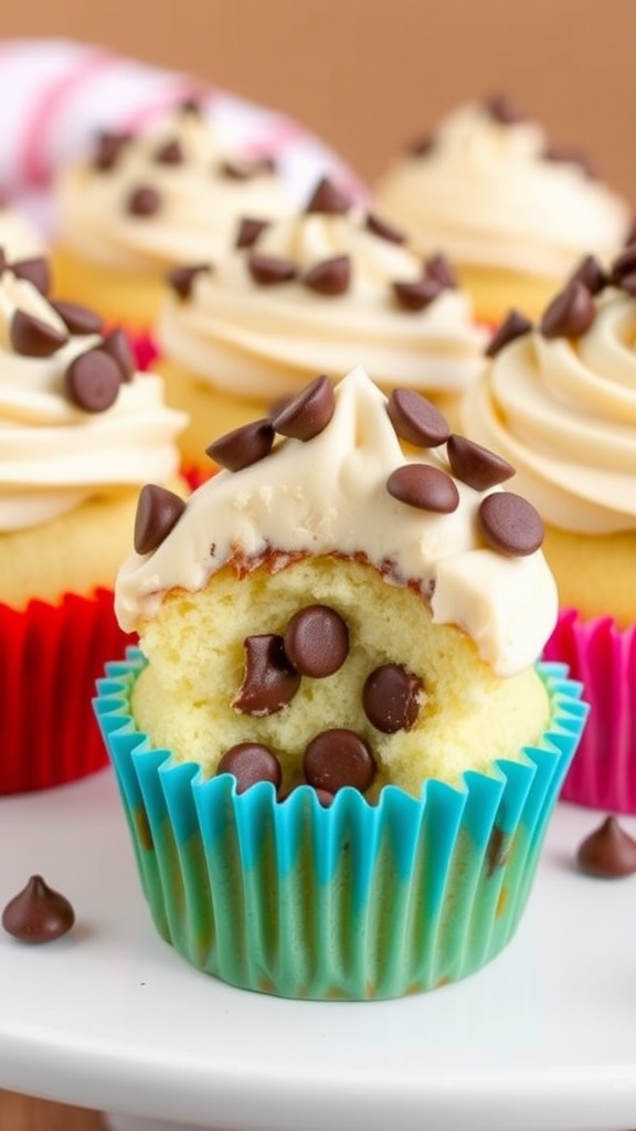 Chocolate chip cupcakes with creamy frosting and chocolate chip toppings