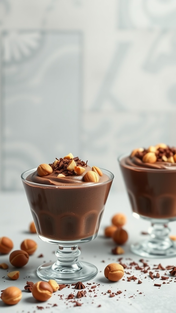 Creamy chocolate hazelnut mousse topped with chopped hazelnuts