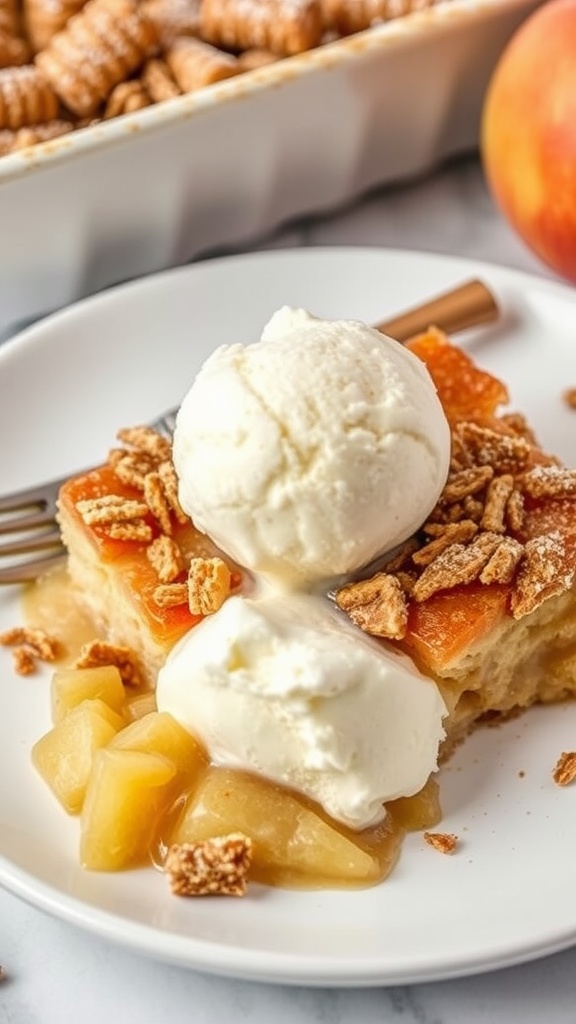 Delicious apple cinnamon dump cake served with a scoop of ice cream