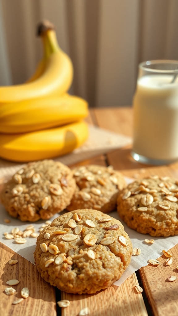 Delicious banana oatmeal cookies with oats sprinkled on top.