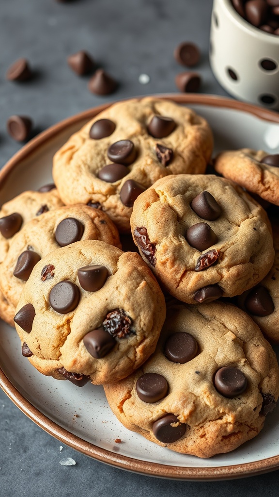 Delicious brown butter chocolate chip cookies on a plate