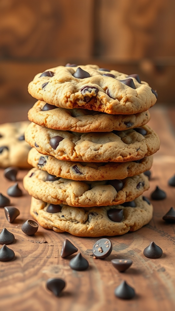 Stack of chewy chocolate chip cookies