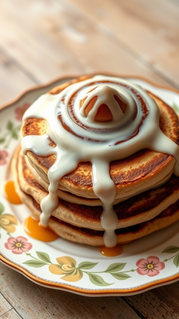 Cinnamon roll pancakes with cream cheese glaze