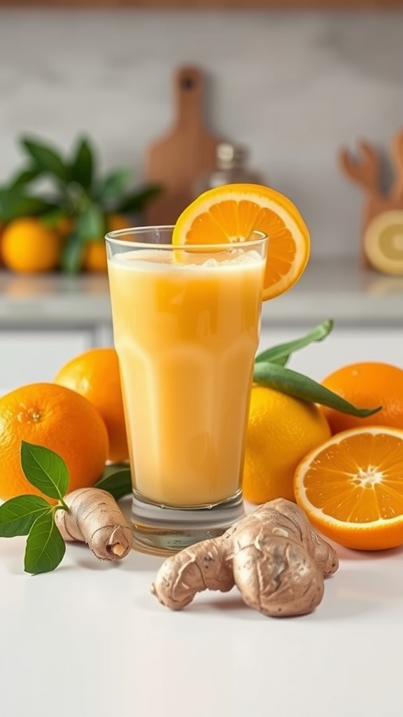 A refreshing Citrus Ginger Zing smoothie made with oranges and ginger.