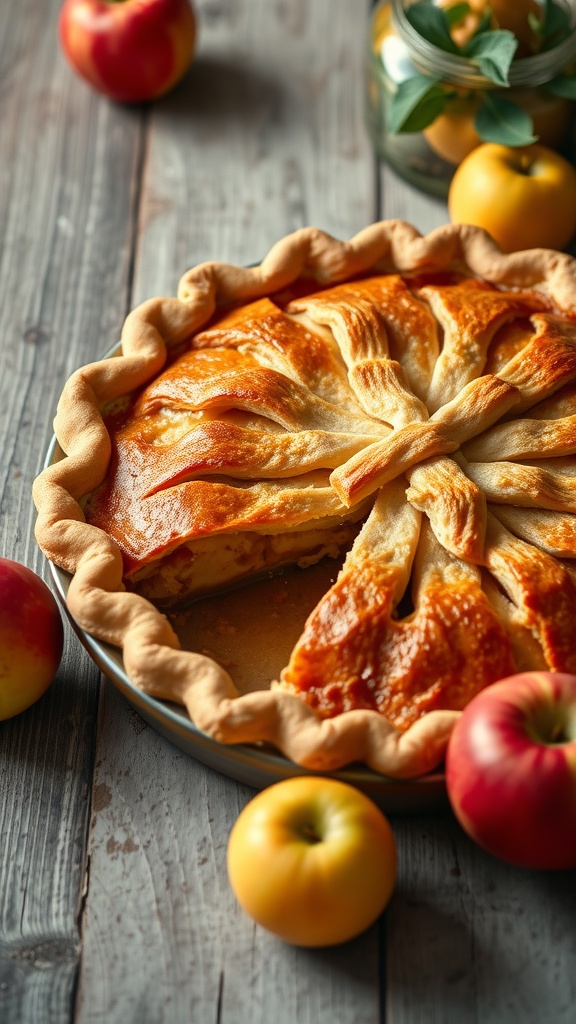 Classic American apple pie with a flaky crust and apple slices