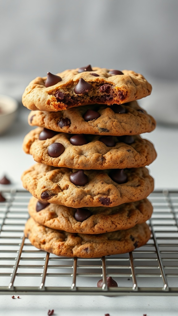 A stack of classic chocolate chip cookies freshly baked and ready to enjoy.
