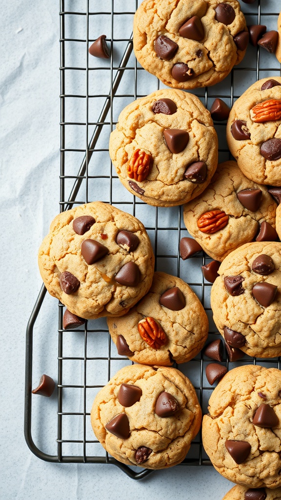Classic chocolate chip cookies on a cooling rack