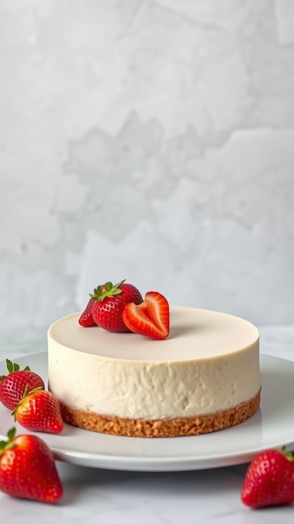 Classic New York Cheesecake topped with fresh strawberries