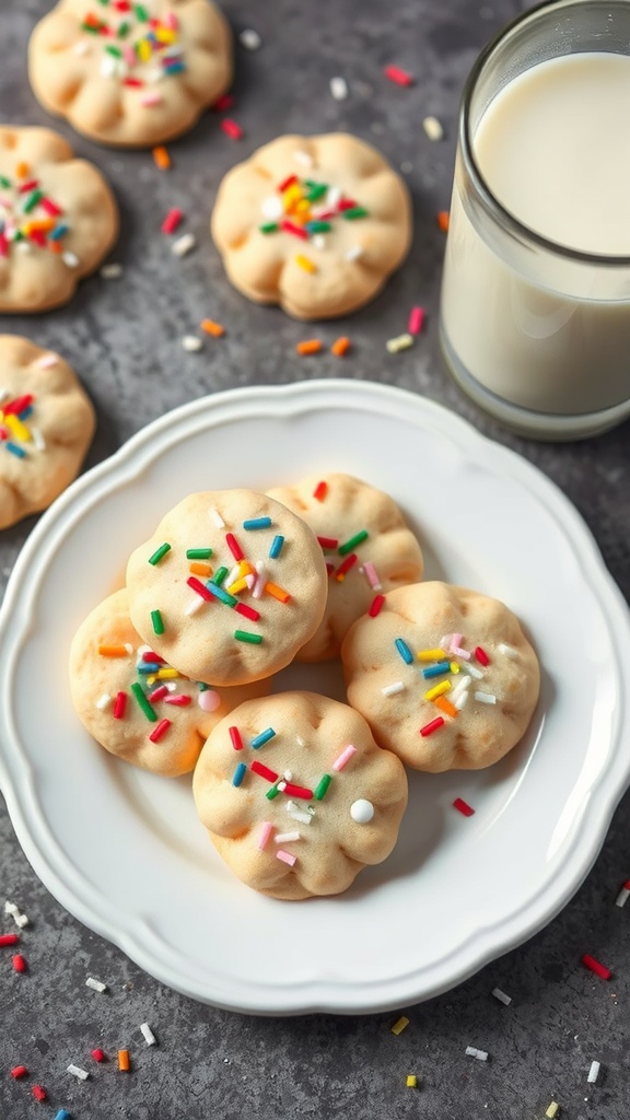 Plate of classic vanilla sugar cookies with colorful sprinkles