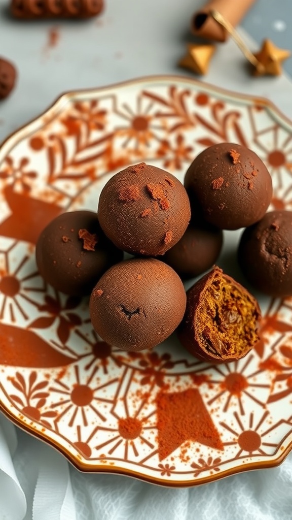 A plate of date sweetened chocolate truffles.