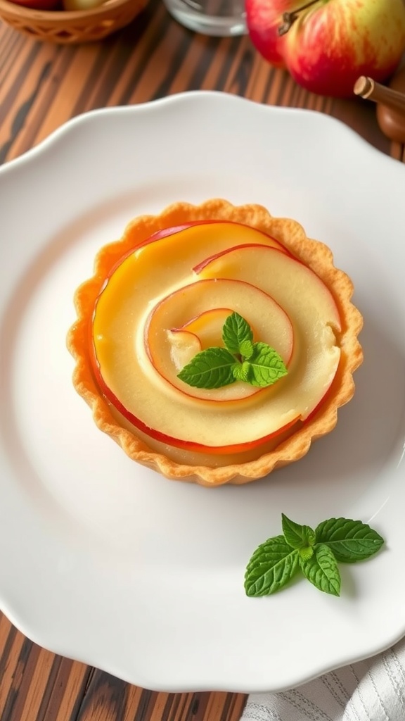 A beautifully presented French apple tart with almond cream and fresh apple slices.