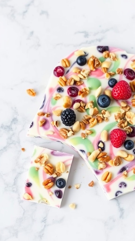 Frozen yogurt bark topped with nuts and berries