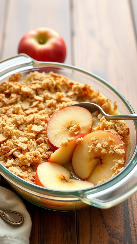 A delicious gluten-free apple cobbler with a crispy topping and sliced apples.