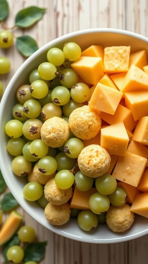 A refreshing grape and cantaloupe fruit salad medley, perfect for summer.