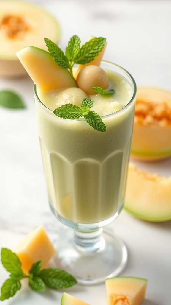 Honeydew Melon and Mint Cooler in a glass with mint leaves