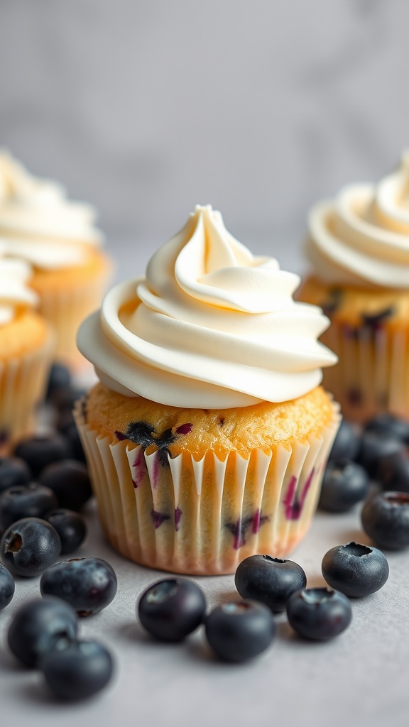 Delicious lemon blueberry cupcakes topped with cream cheese frosting
