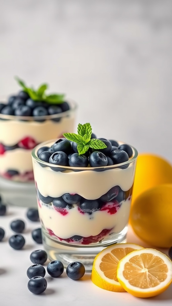 Delicious Lemon Blueberry Trifle dessert with cream cheese layers