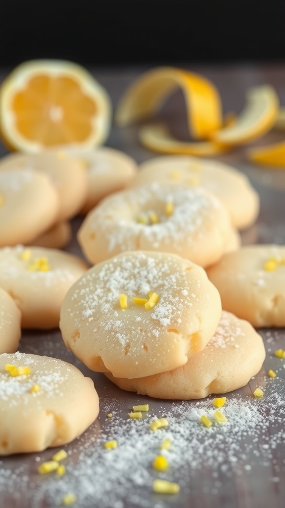 Lemon zest sugar cookies with a sprinkle of lemon zest and powdered sugar