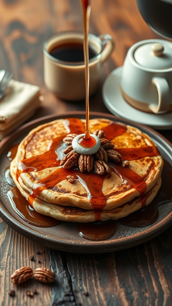 Maple Pecan German Pancake with syrup and pecans