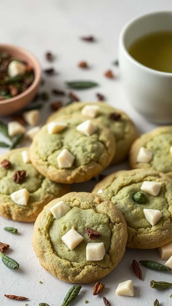 Matcha green tea cookies with white chocolate chips