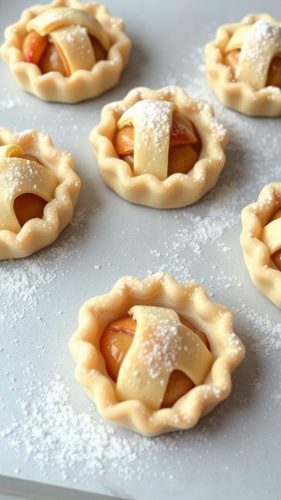 Mini apple pies in puff pastry with powdered sugar on top