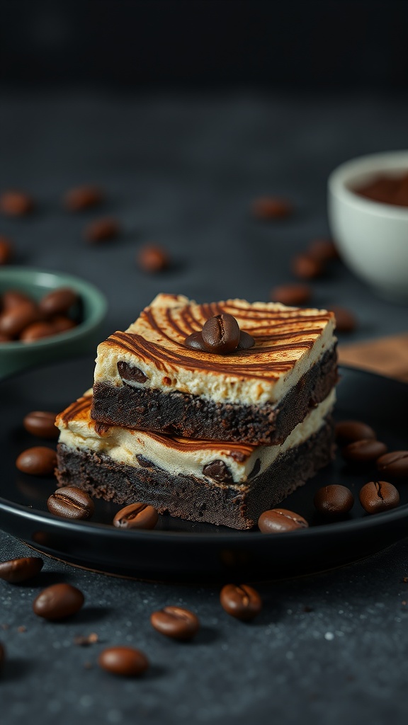 Delicious mocha cheesecake brownies layered with chocolate and coffee flavors.