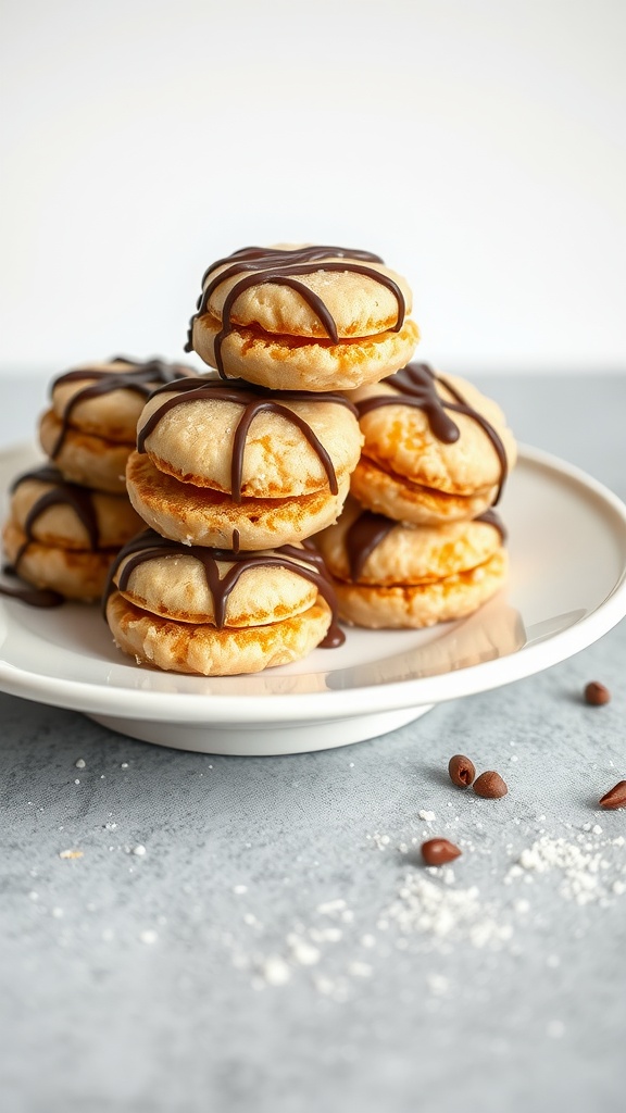 A plate of Nutty Coconut Macaroons drizzled with chocolate.