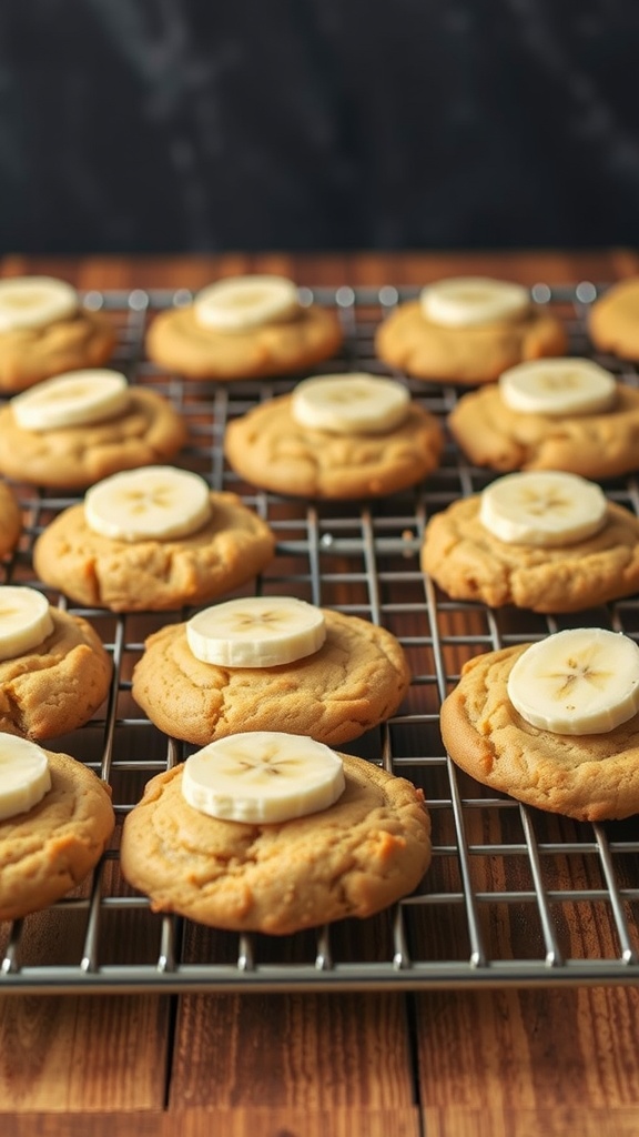 Peanut Butter and Banana Cookies on a cooling rack