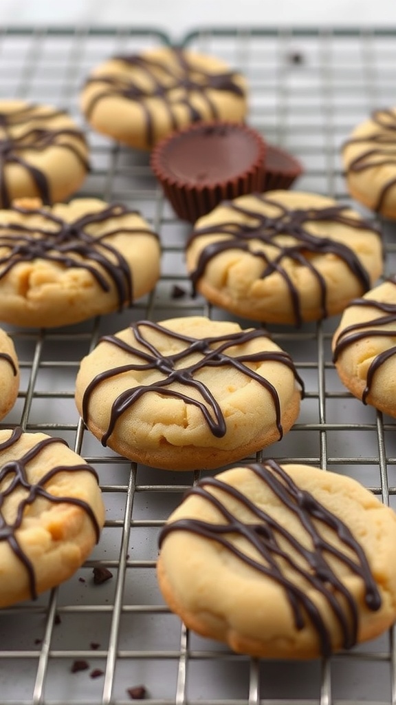Peanut Butter Cup Cookies on a cooling rack