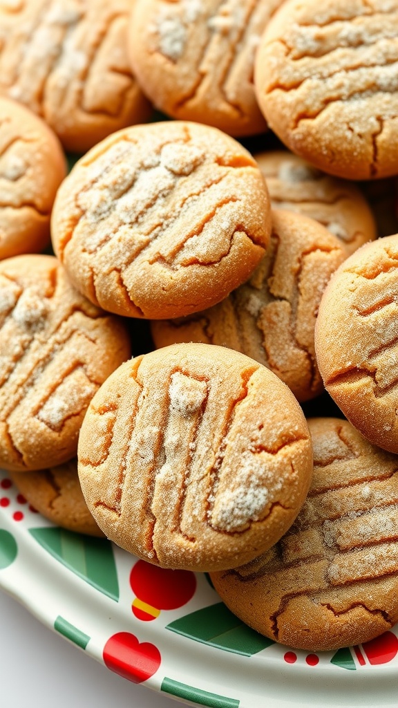 Delicious peanut butter snickerdoodle cookies on a festive plate