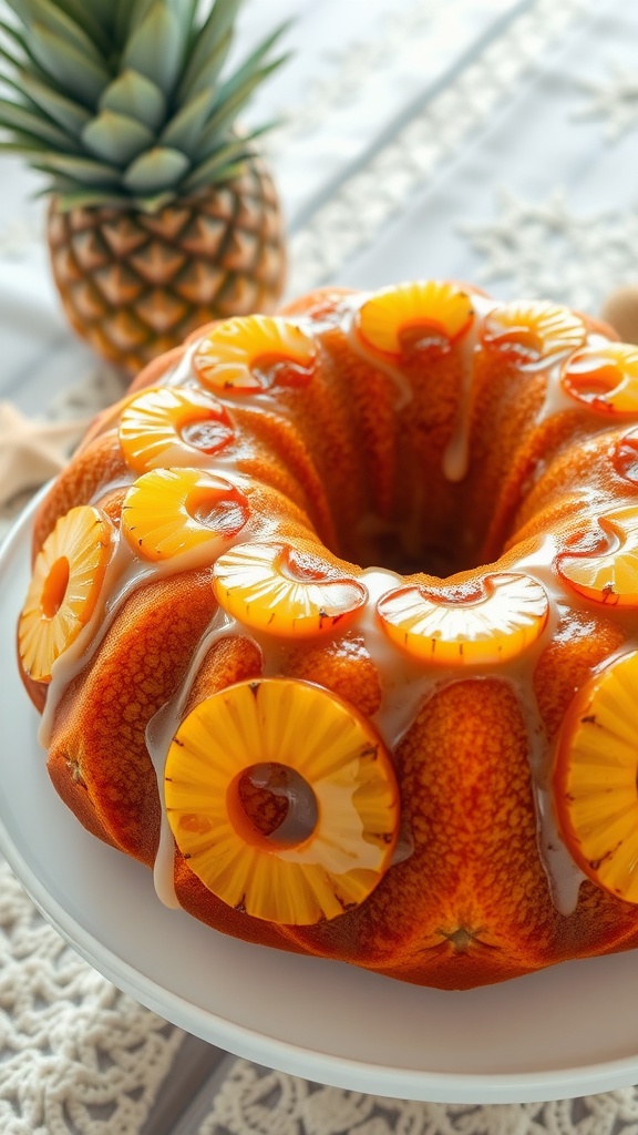 Delicious Pineapple Upside Down Bundt Cake ready to be served.