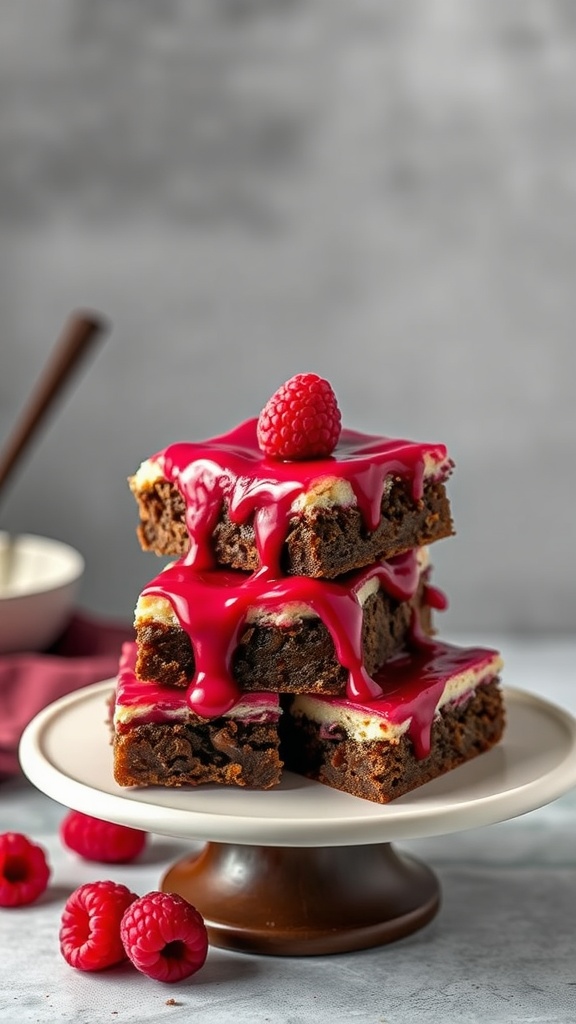 Raspberry cheesecake brownies on a plate