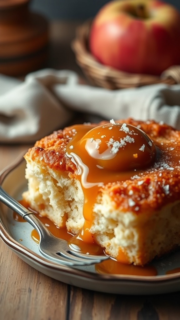 A delicious salted caramel apple crunch dessert served on a plate.