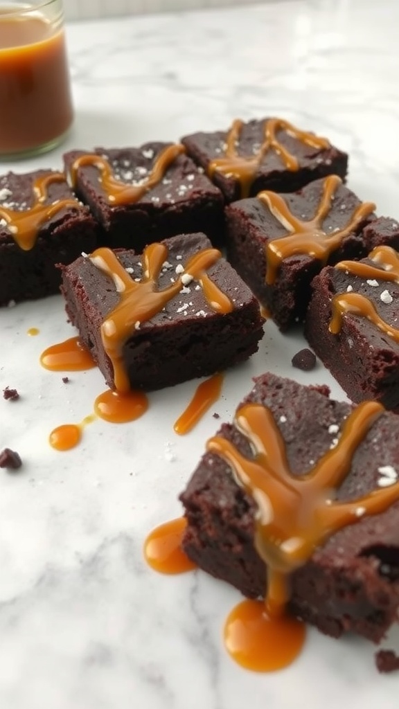 Delicious salted caramel brownies drizzled with caramel sauce