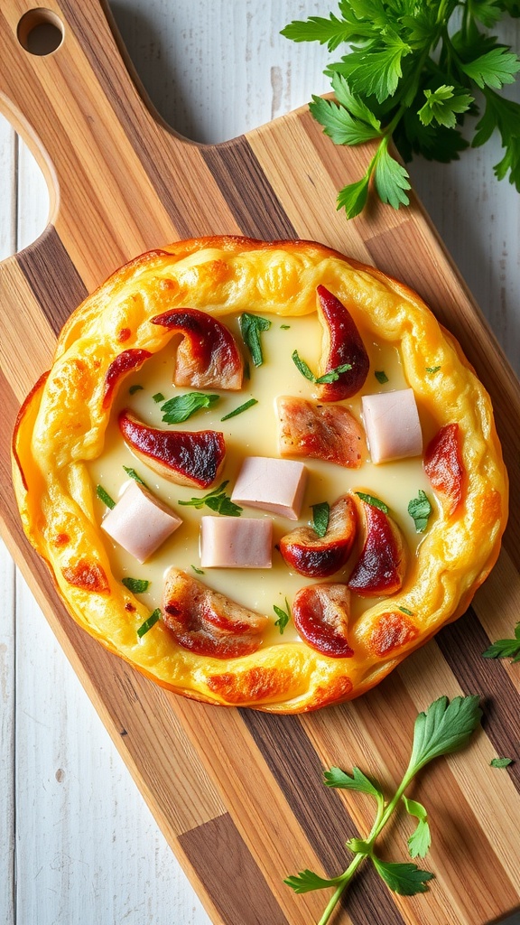 Savory Ham and Cheese Dutch Baby pancake topped with ham and cheese