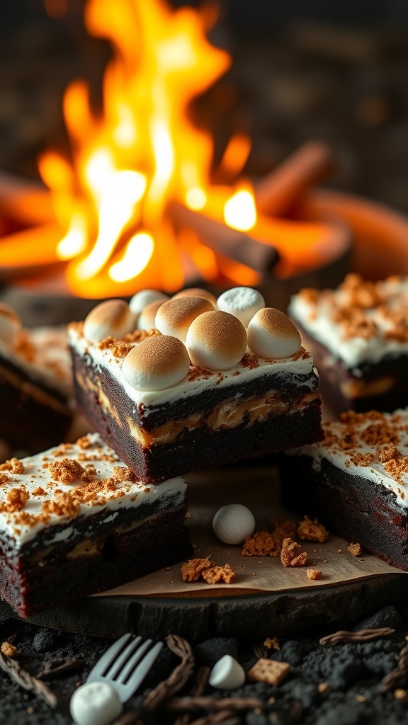 Delicious S'mores Cheesecake Brownies with toasted marshmallows on top.