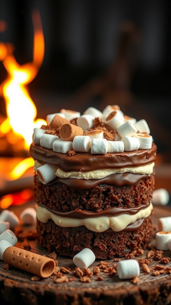 S'mores Chocolate Cake with layers of chocolate and marshmallows