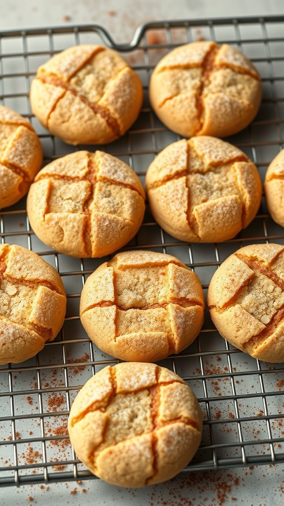 Delicious snickerdoodle cookies sprinkled with cinnamon sugar, fresh from the oven.