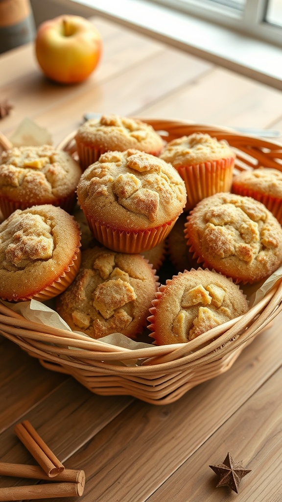 A basket of freshly baked apple cinnamon muffins.