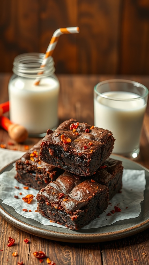 Deliciously rich spicy chipotle brownies on a plate.