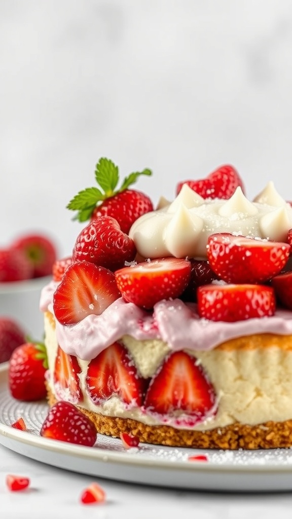 Delicious Strawberry Cheesecake Coffee Cake with fresh strawberries on top.