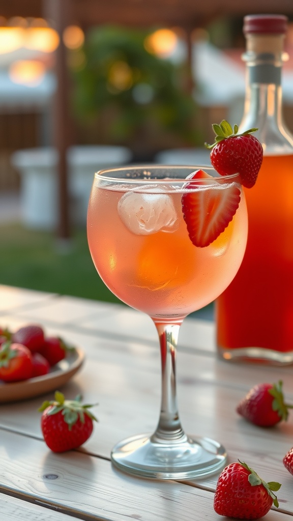 A refreshing cocktail made with strawberries and rhubarb.