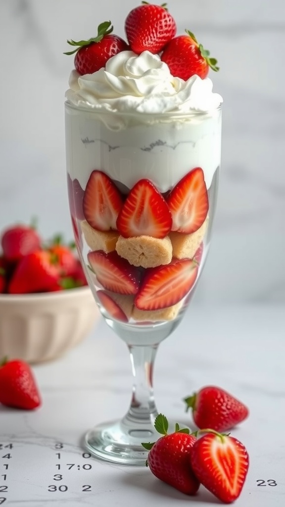 Strawberry Shortcake Trifle with biscuit layers and whipped cream