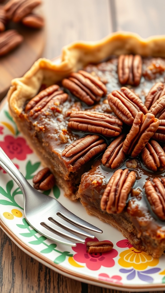 Vegan Pecan Pie with a crust and whole pecans on top