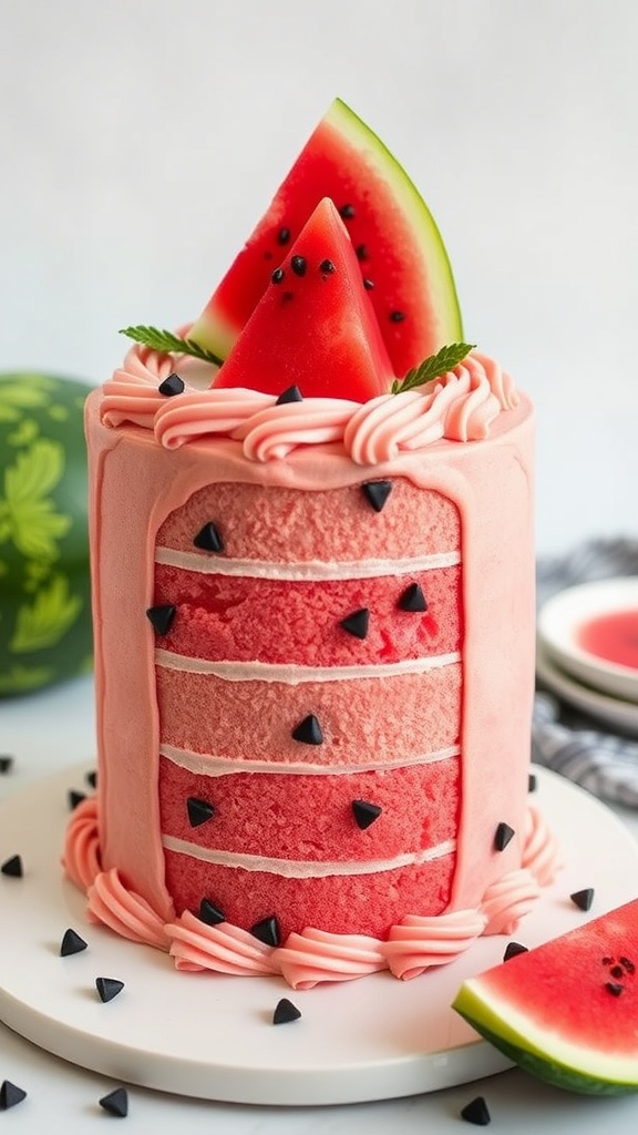 Delicious Watermelon Cake Surprise with cream and fresh fruit
